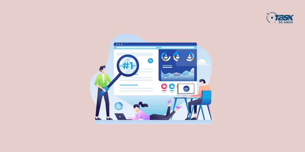 Ilustração de um navegador com gráficos para demonstrar como saber o tráfego de um site.