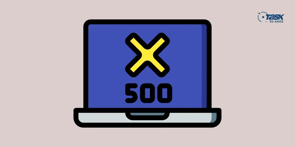 Ilustração de um notebook com o número 500 na tela.
