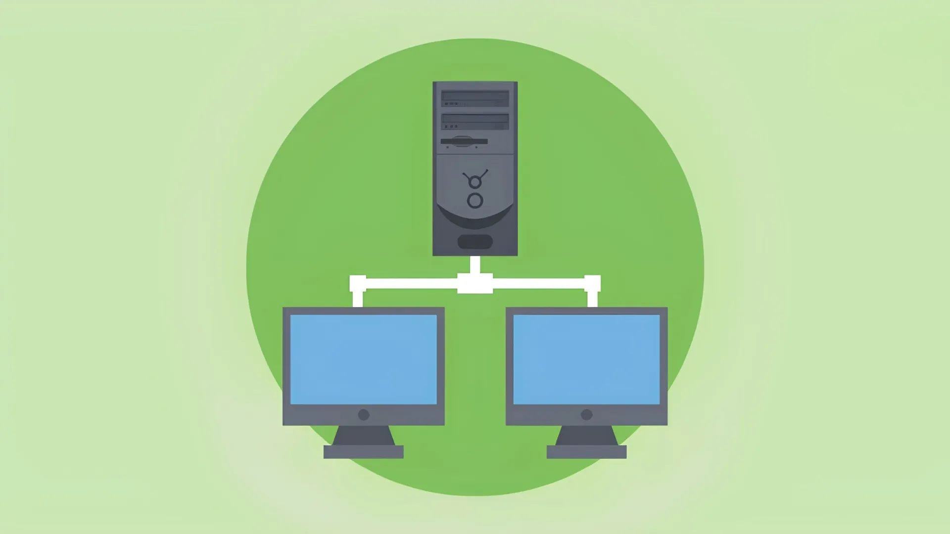 Ilustração de um servidor ligado a dois computadores.