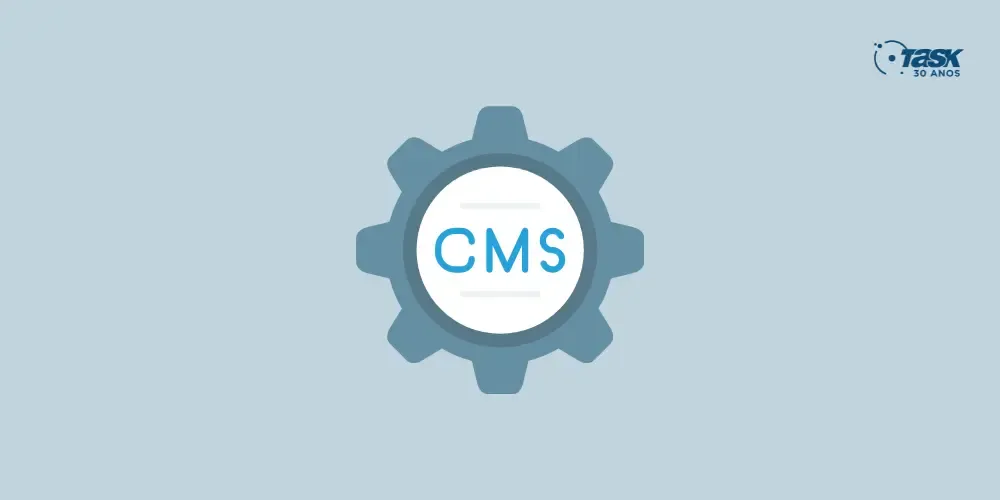 Ilustração de uma engrenagem com a sigla CMS no meio.