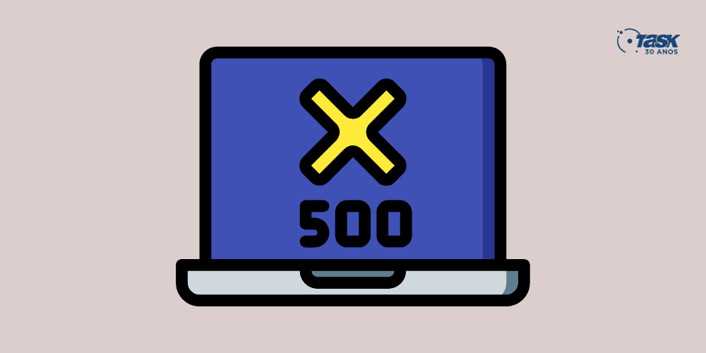 Ilustração de um notebook com o número 500 na tela.