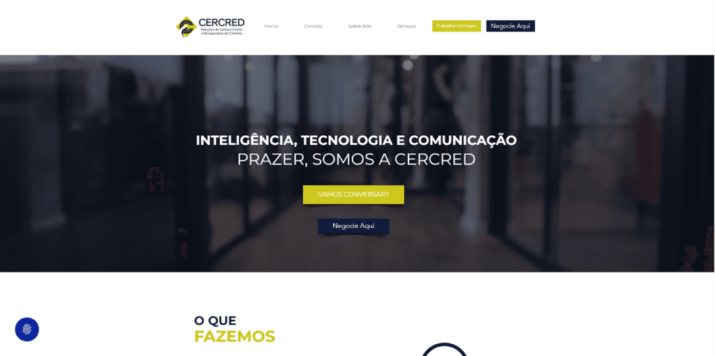 Print do site da Cercred para exemplificar um site institucional.