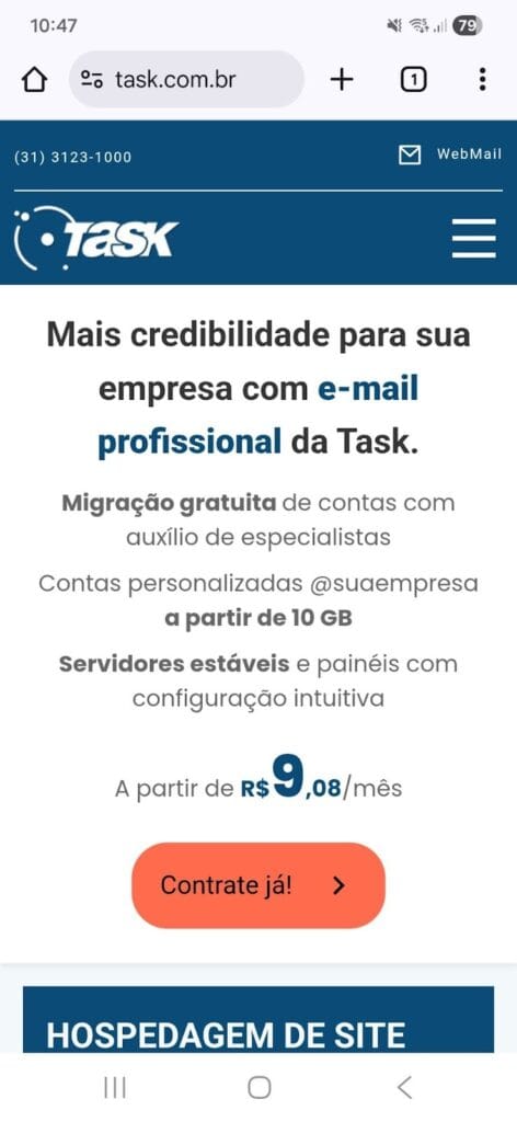 Print da versão responsiva do site da Task Internet.