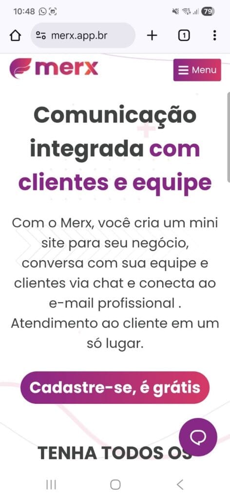 Print da versão responsiva do site do Merx.