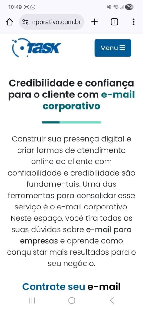 Print da versão responsiva do site e-mail corporativo.