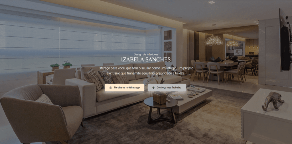 Print do site da Izabella Sanches para exemplificar um site institucional.