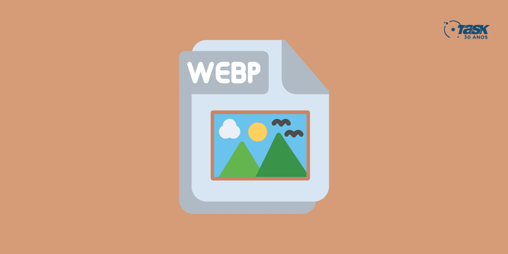 Ilustração de uma imagem com a extensão "webp" escrita no canto superior esquero.