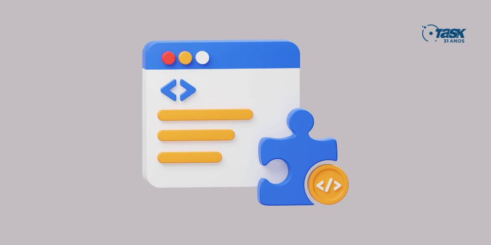 Ilustração de um navegador com uma peça de quebra-cabeça na frente, representando plugins WordPress.