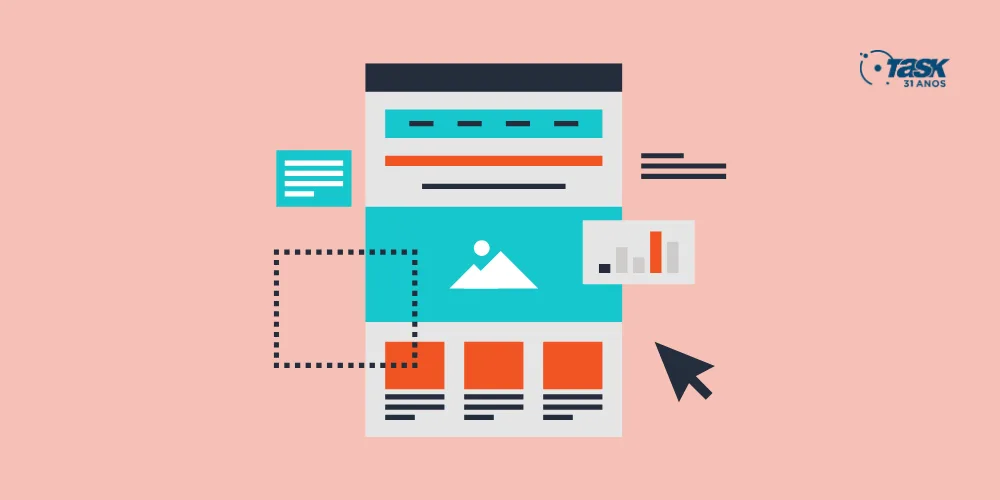 Ilustração de uma landing page, mostrando seus elementos principais.