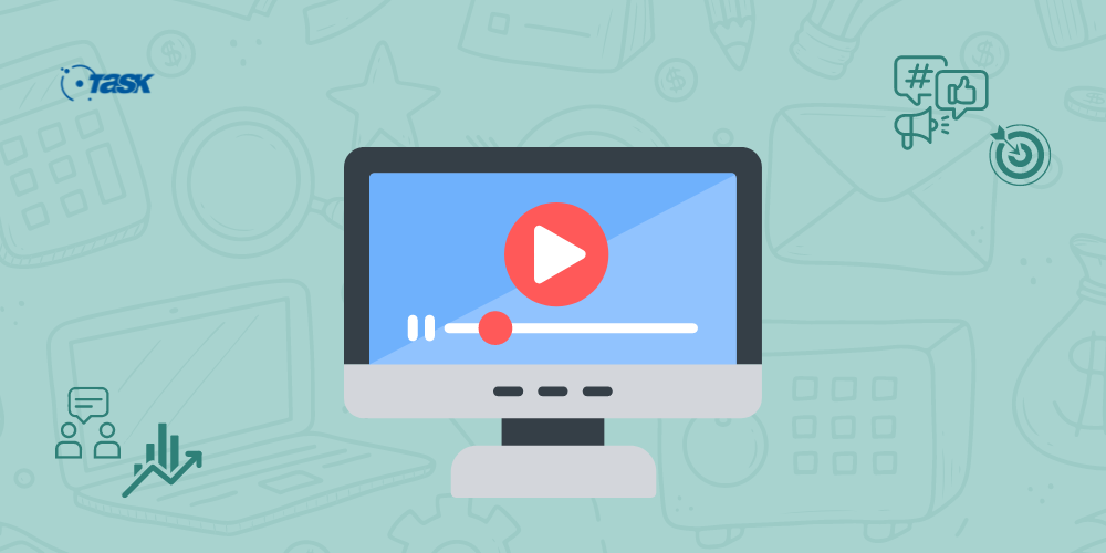 Imagem de uma tela de computador com um ícone de play no centro