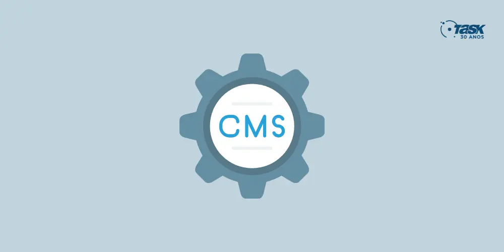 Ilustração de uma engrenagem com a sigla CMS no meio.