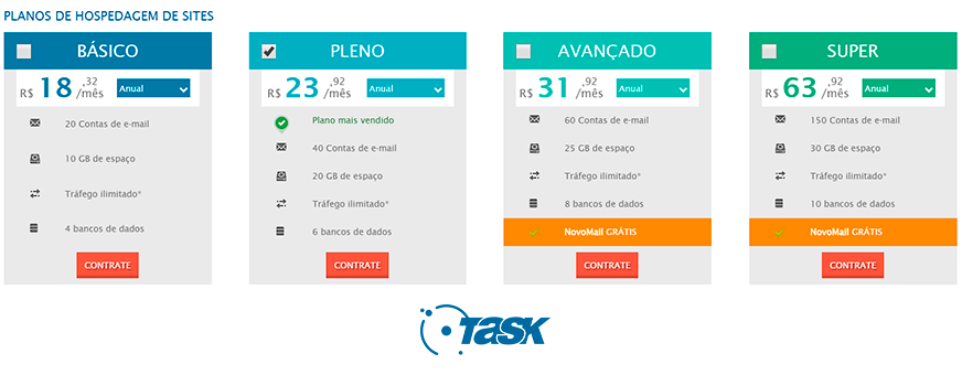 Planos de hospedagem de sites Task