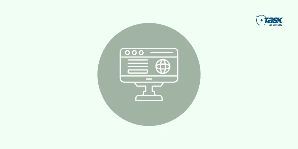 Ilustração de um monitor com uma imagem de site dentro, caracterizando um site institucional.