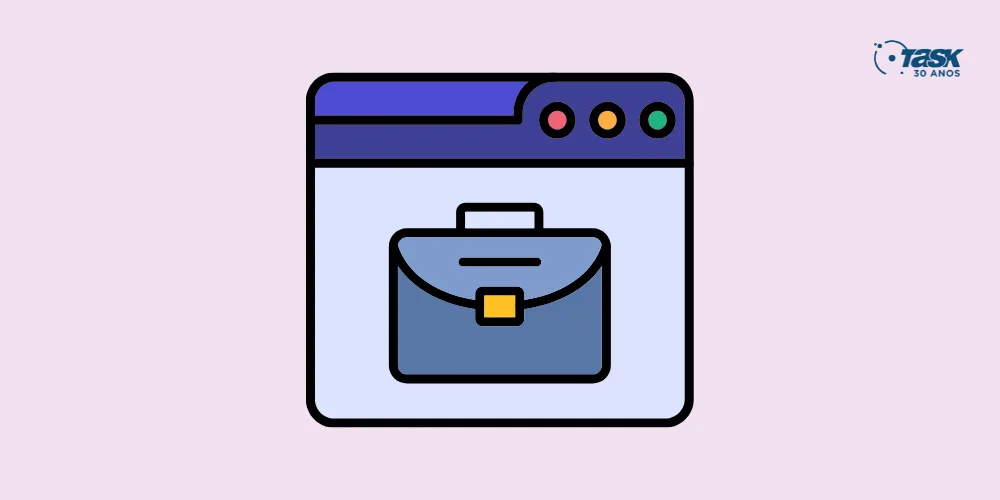 Ilustração de um navegador de internet com uma mala no meio, simulando um site de portfólio.